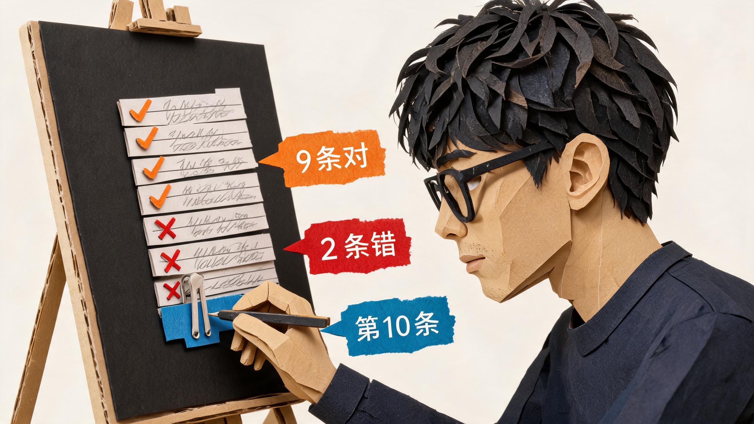 它推的 9 条对 2 条错,错的那两条勾出你想不起来的第 10 条