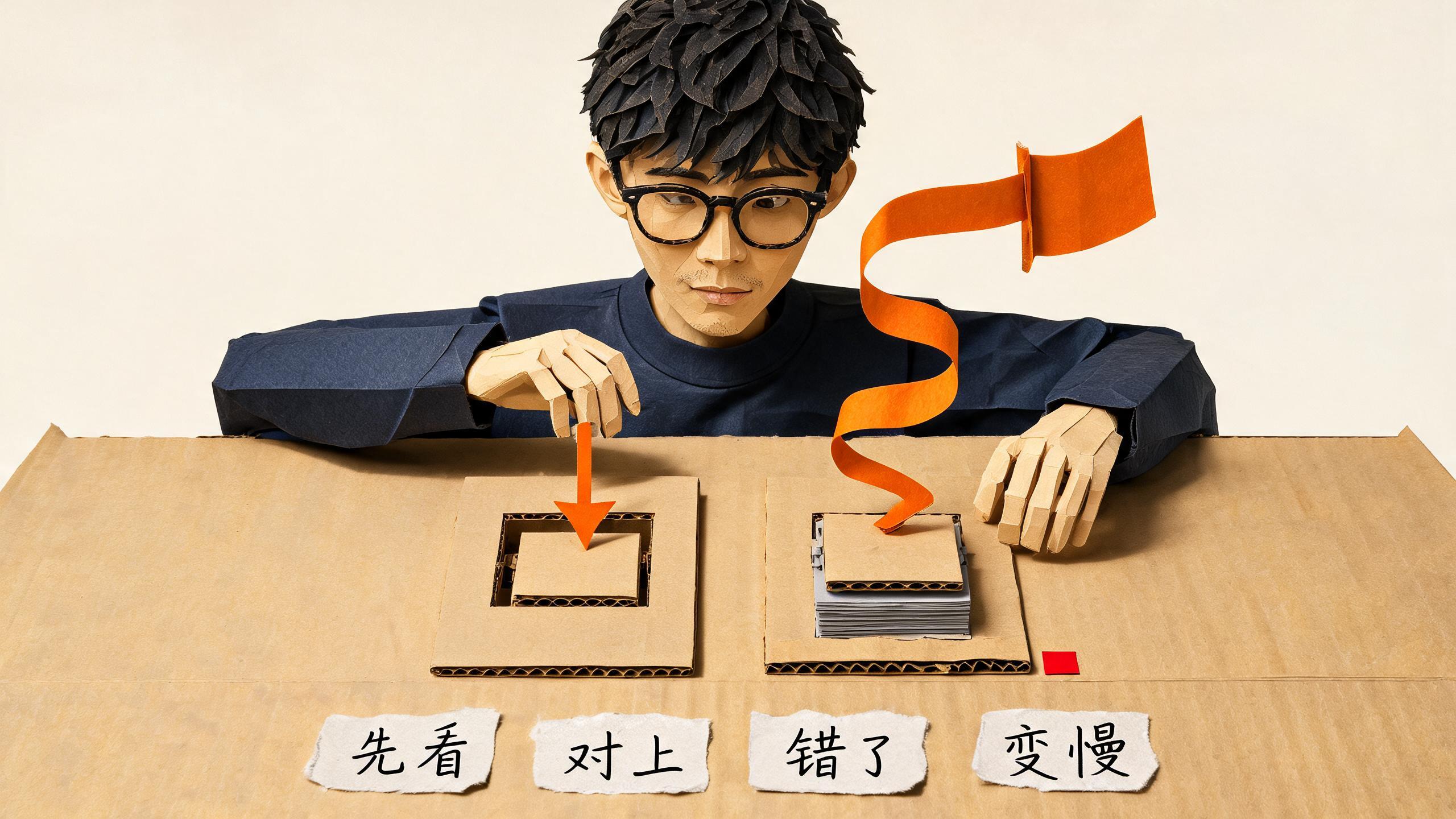 左边那块严丝合缝地落进槽里;右边那块底下垫了厚厚一摞,出来的那条橙带子绕了半天才绕到顶上